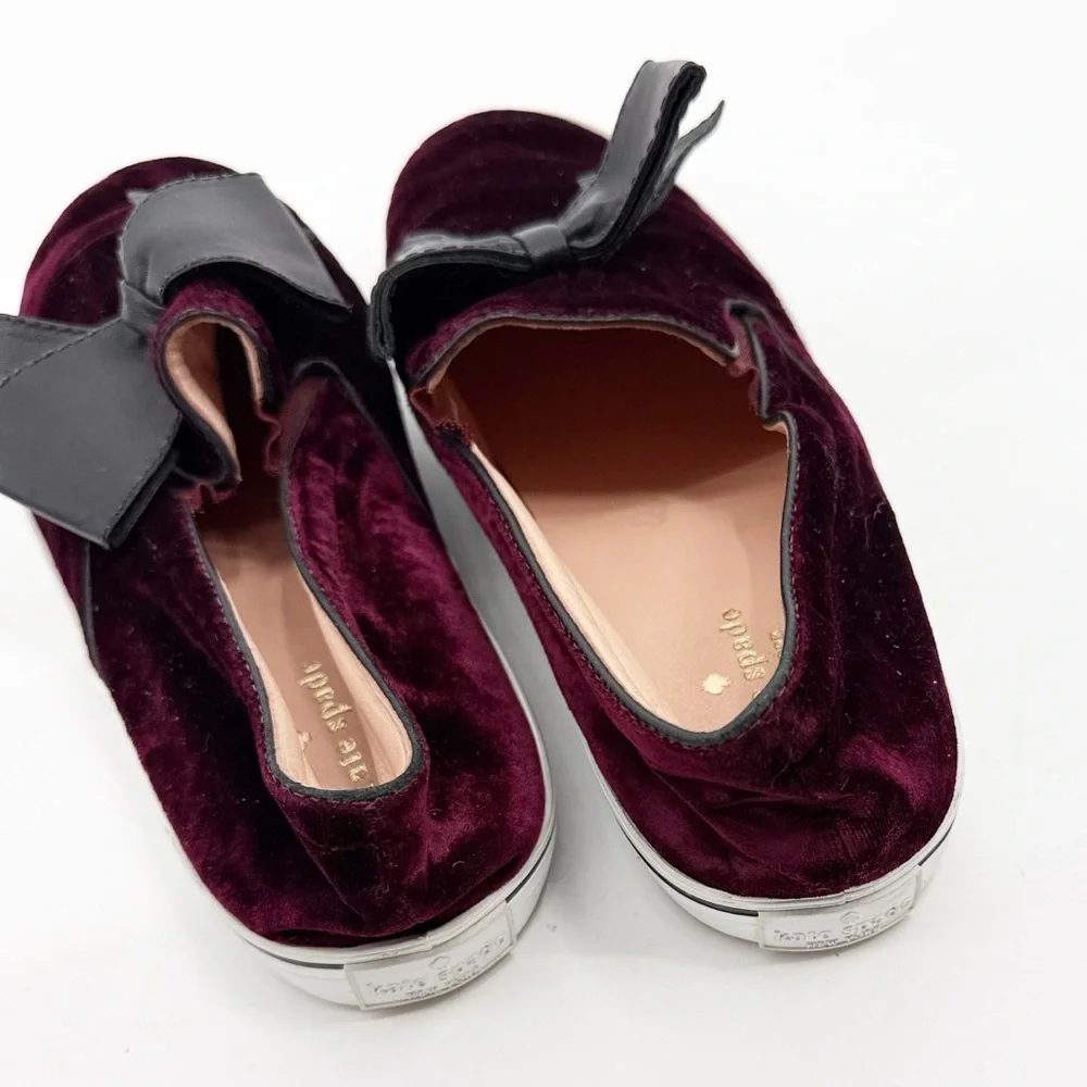 Kate Spade Delise Too Velvet Black Bow Slip On Sneakers Burgundy Wine Size 10